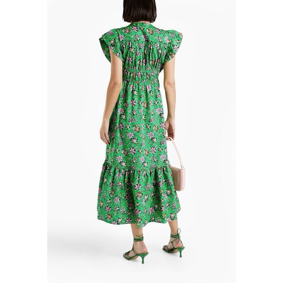 DEREK LAM 10 CROSBY Greta Floral Flutter Sleeve Midi Dress In Green Size 4 - Picture 2 of 14